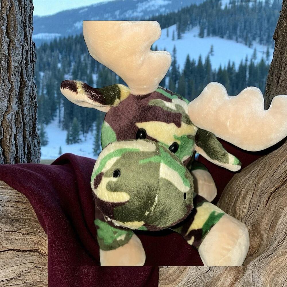 Mary Meyer Moose Team Camo Plush 12" Stuffed Animal Nursery 40930 Green Brown - Picture 1 of 12